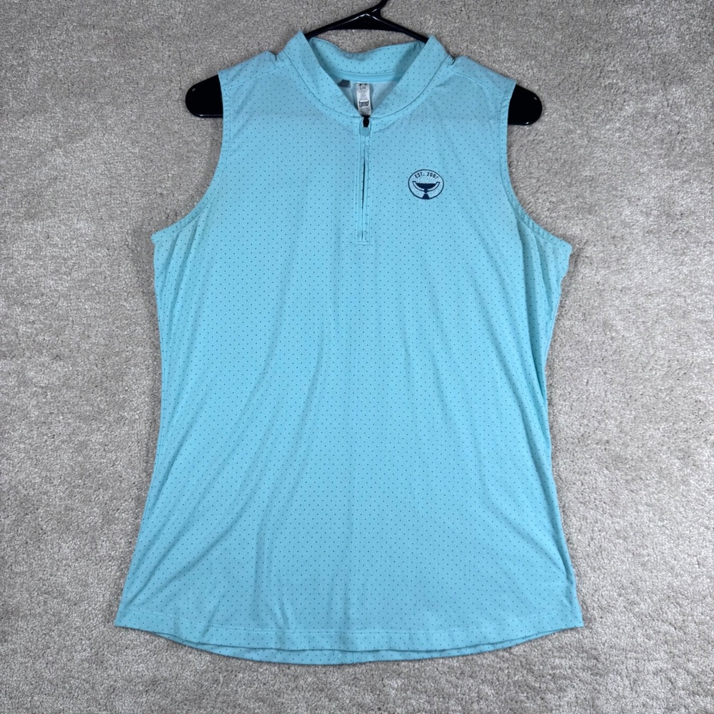 Under Armour Womens Light Blue Polka Dot HeatGear Sleeveless‎ Golf Polo L UW1441